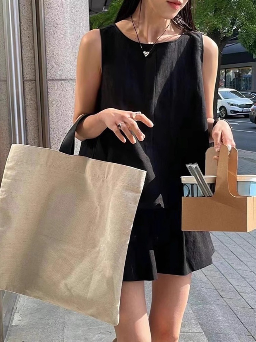 パンツセットアップ 麻混タンクトップショート上下セット