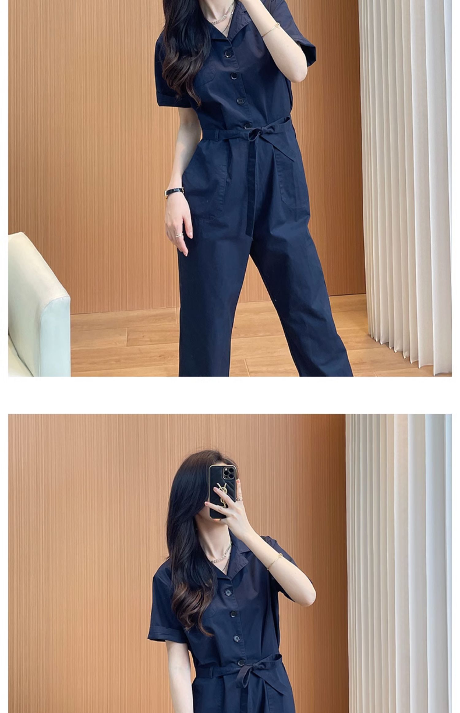 パンツセットアップ 開襟リボン付きワイドオールインワン