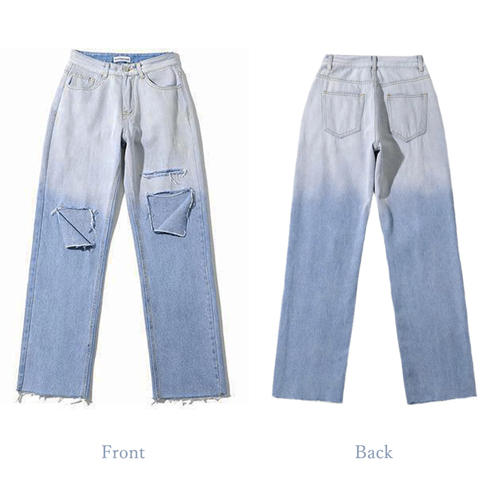 パンツセットアップ ハイウエストダメージワイドデニムパンツ