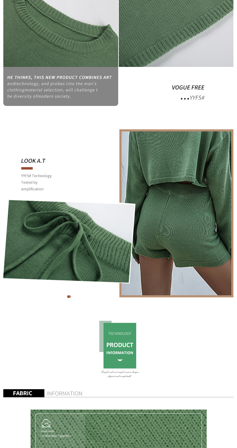 パンツセットアップ ニット素材のクロップドトップス紐付きショートパンツ二点セット