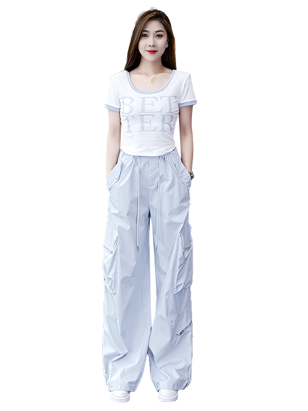 パンツセットアップ ワイド ロゴ入りカジュアルパンツセットアップ