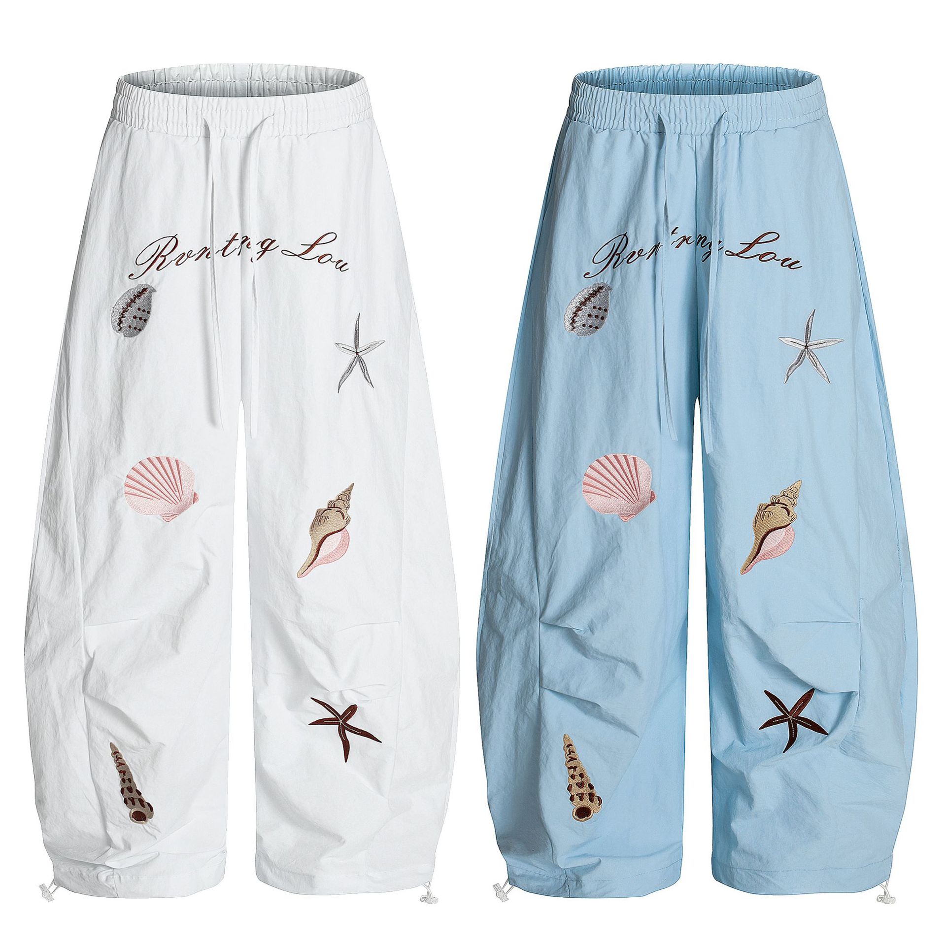 パンツセットアップ 貝殻刺繍入りゆったりワイドパンツ