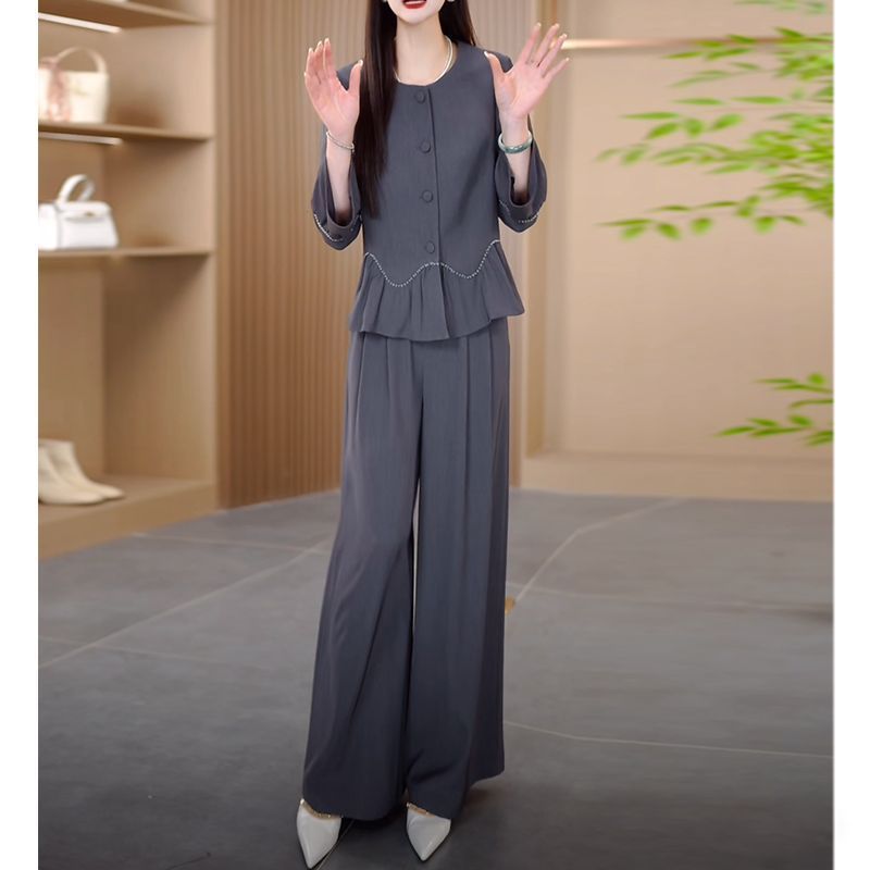 パンツセットアップ 裾フリル切替えワイドパンツセット
