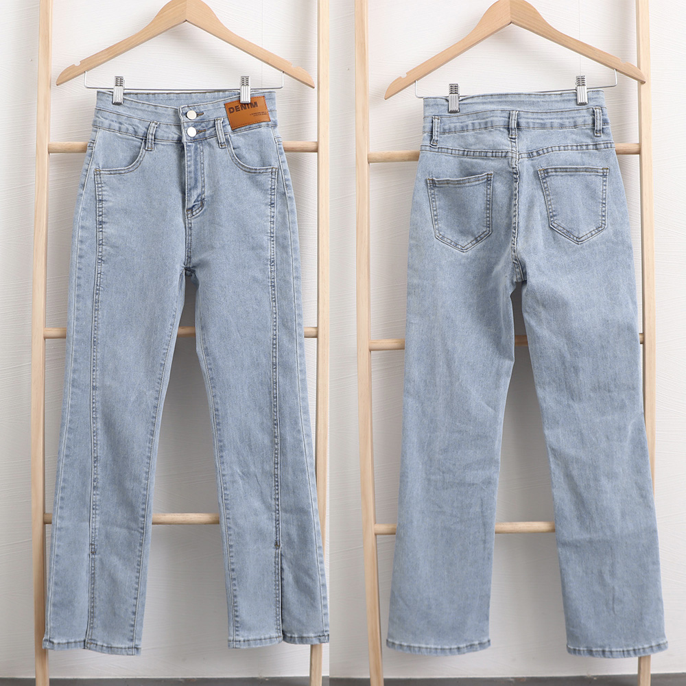 パンツセットアップ ハイウエスト ワイド デニムパンツ スリット