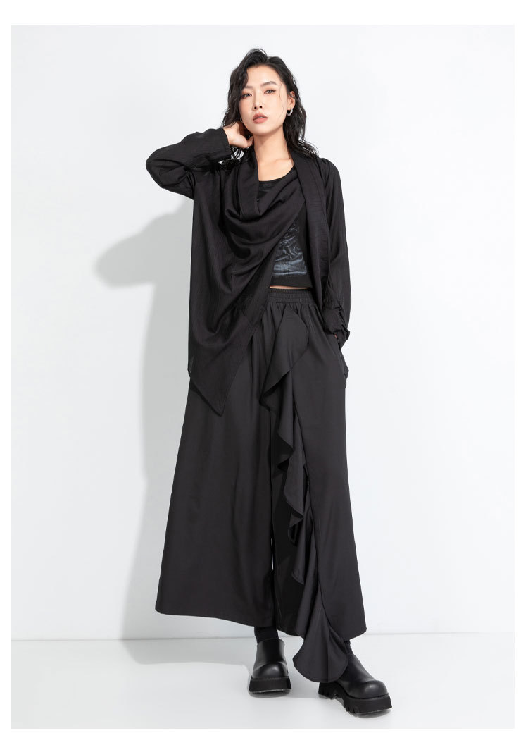 パンツセットアップ フリル装飾アシンメトリーワイドパンツ