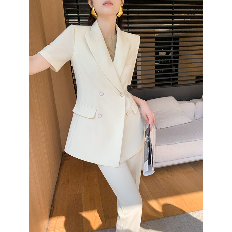パンツセットアップ フォーマル 五分袖ダブルジャケットパンツセット
