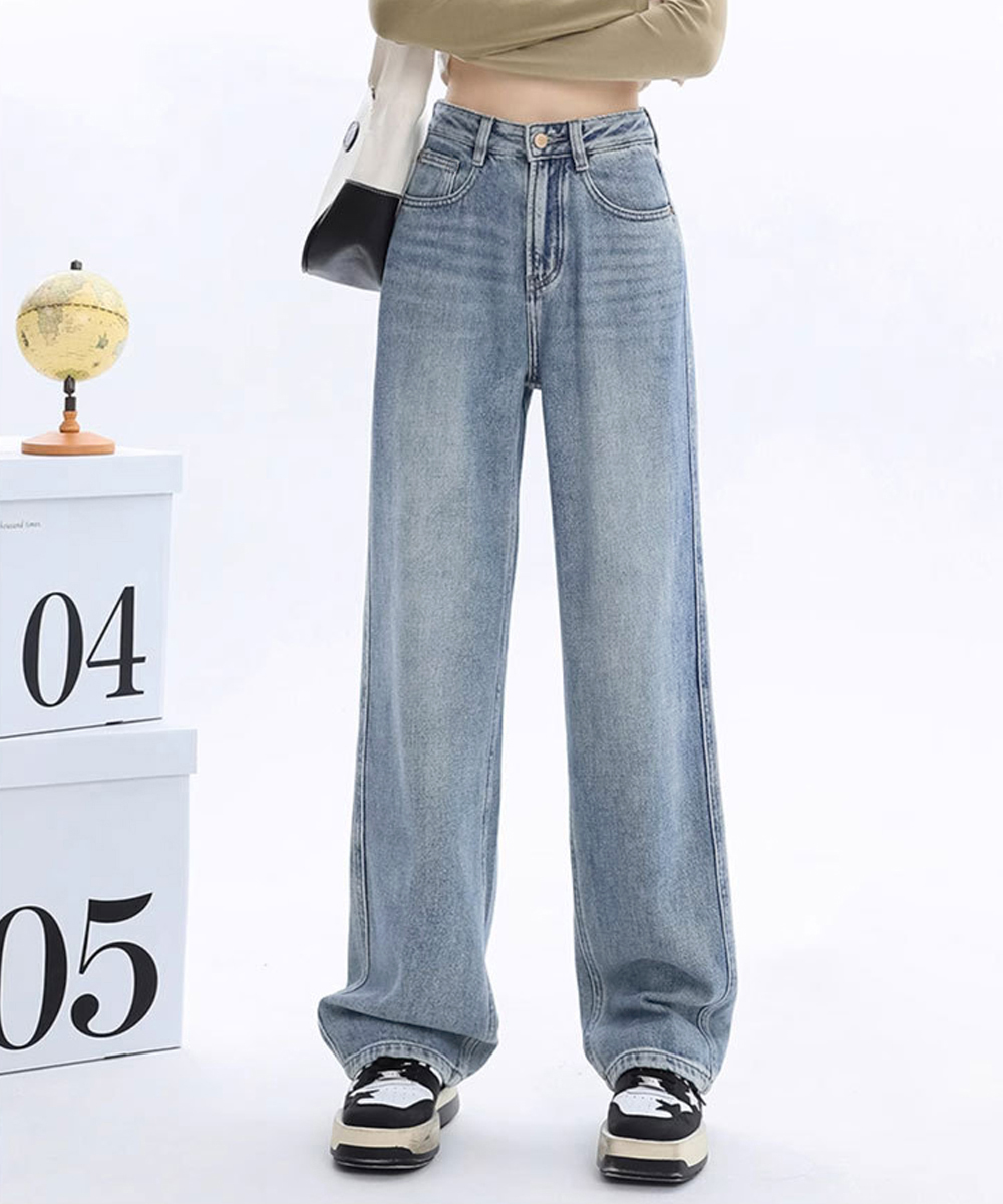 パンツセットアップ 裏起毛ワイドデニムパンツ暖かボア付き