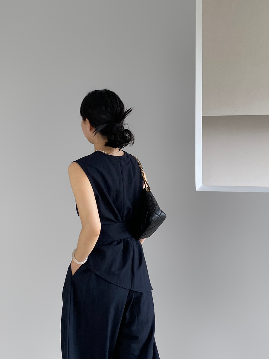 パンツセットアップ 結び目デザインベスト ワイドパンツセット