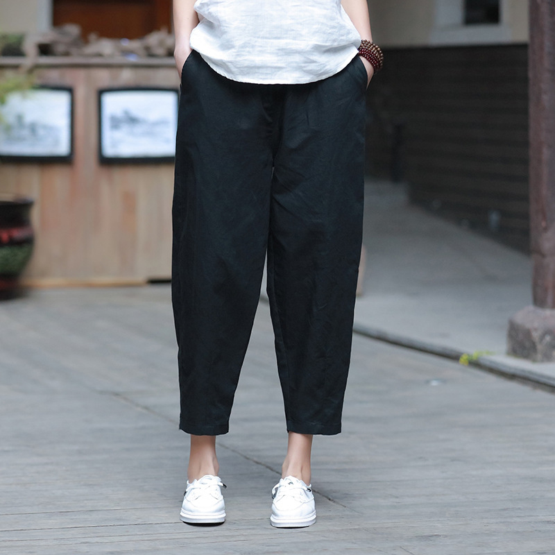 パンツセットアップ リネン素材のゆったりクロップドパンツ