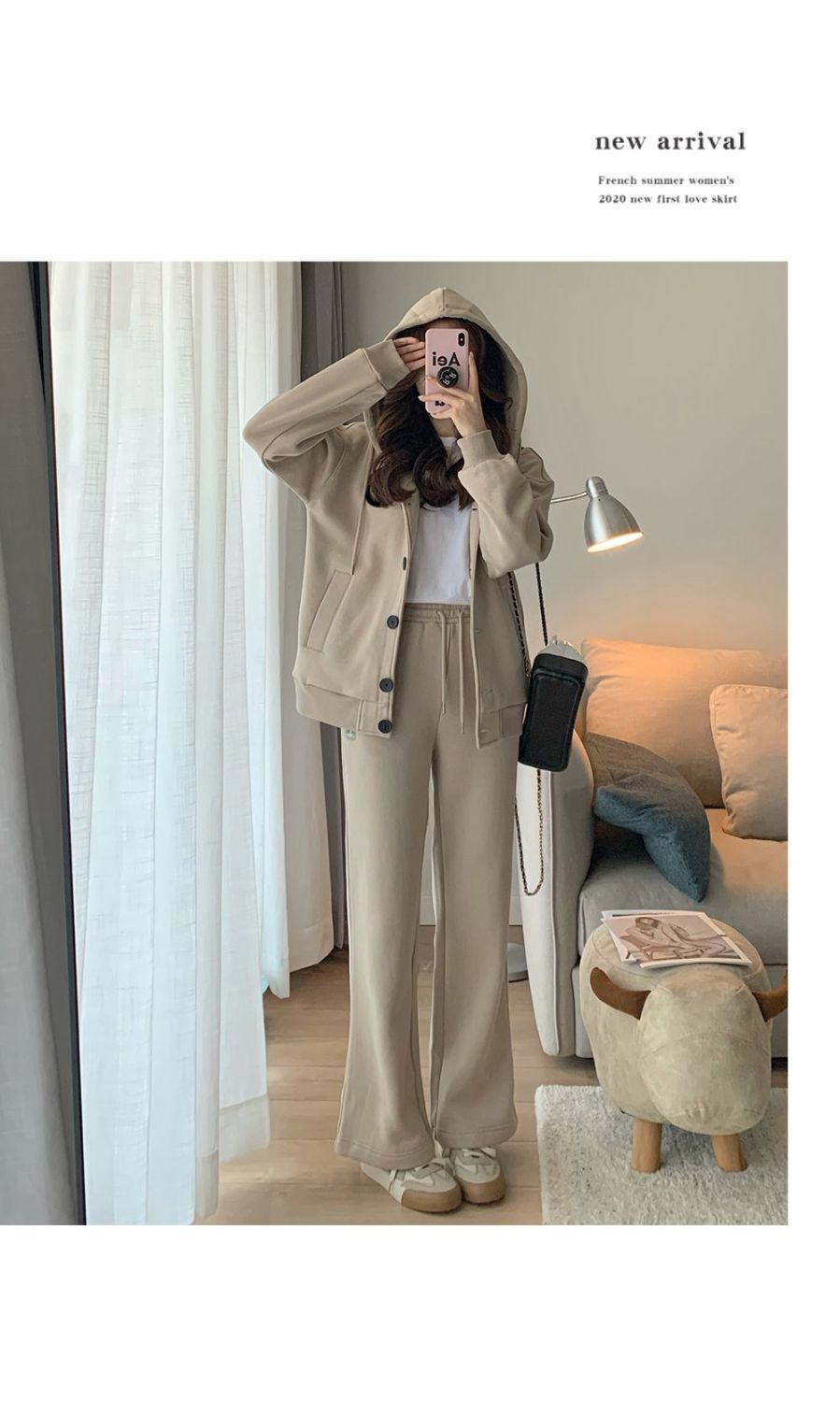 パンツセットアップ ワッペン付きゆったりジャケット&ワイドパンツセット