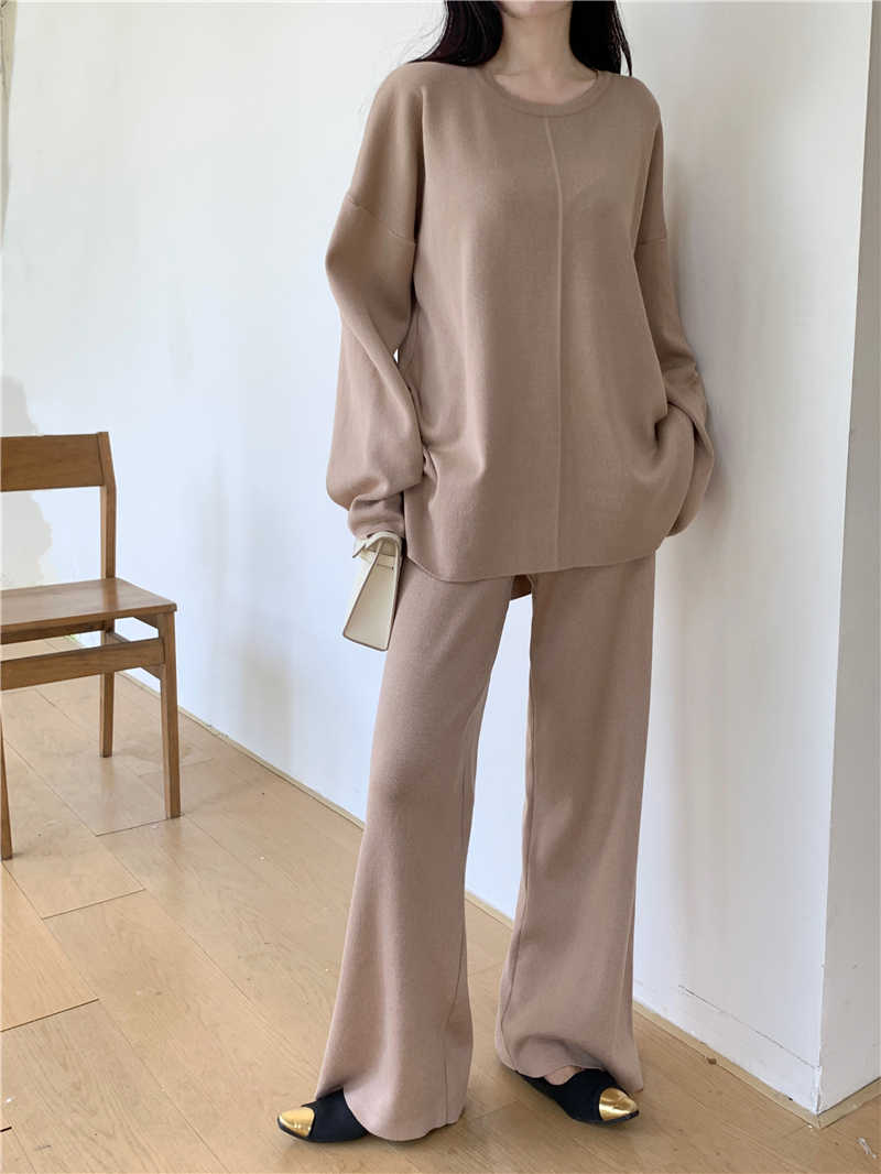 パンツセットアップ 今季人気 おしゃれニット×ワイドパンツ上下セット