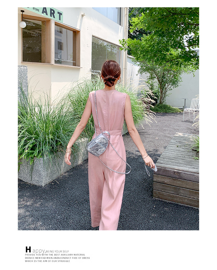 パンツセットアップ リネン風ノースリーブワイドパンツセット