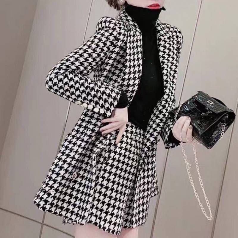 パンツセットアップ 千鳥格子ジャケットショートパンツセット