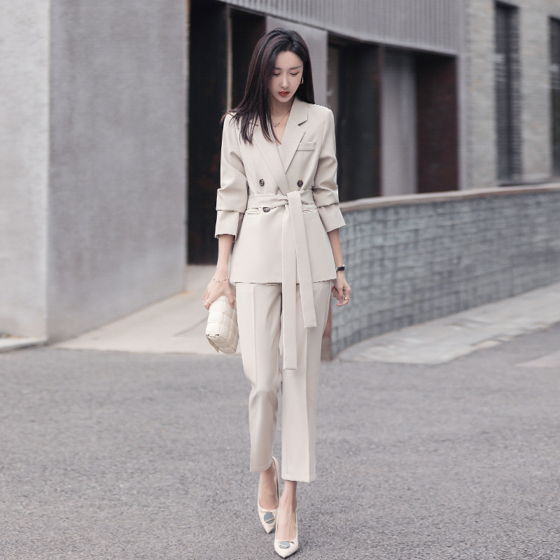 パンツセットアップ ダブルブレスト七分袖ジャケットパンツセットアップ