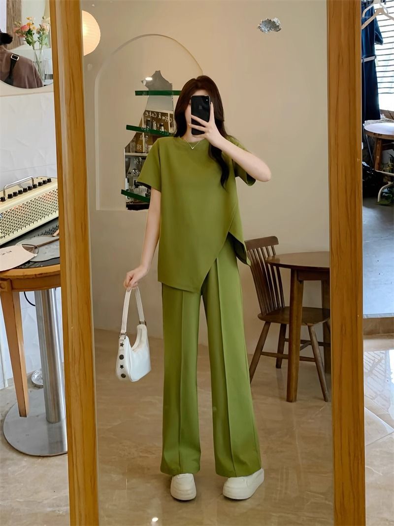 パンツセットアップ アシンメトリーデザインワイドパンツセット