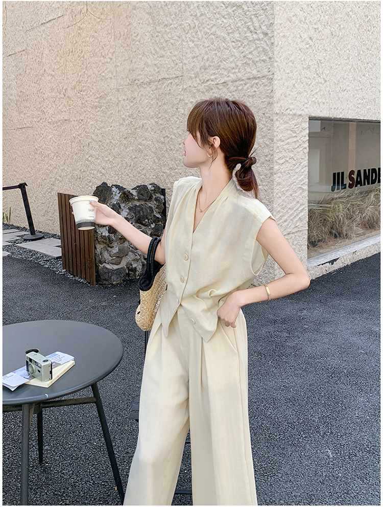 パンツセットアップ 優雅ノースリーブワイドパンツセット