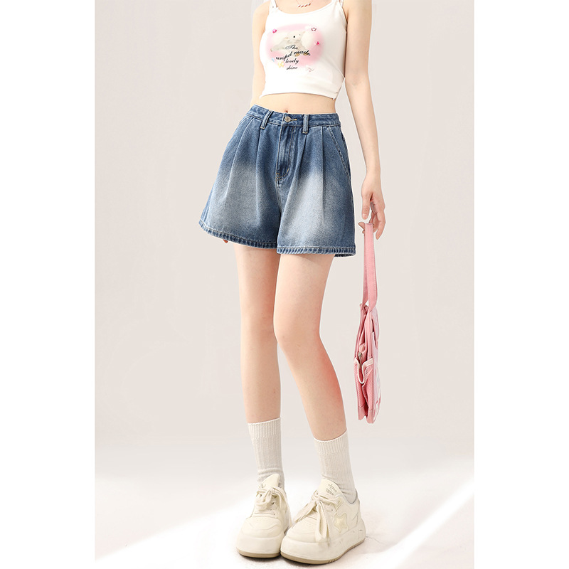 パンツセットアップ フリルデザイン デニムショートパンツ