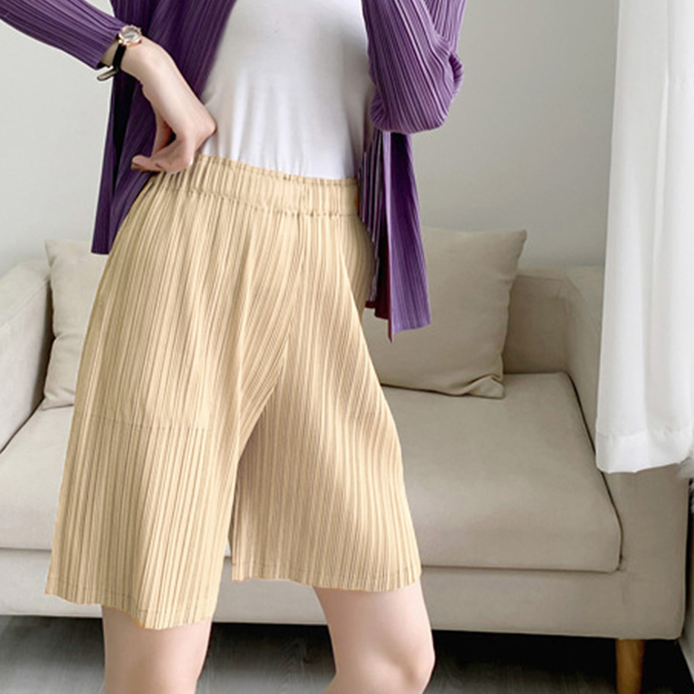 パンツセットアップ 細プリーツ ショート 楽ちんワイドパンツ