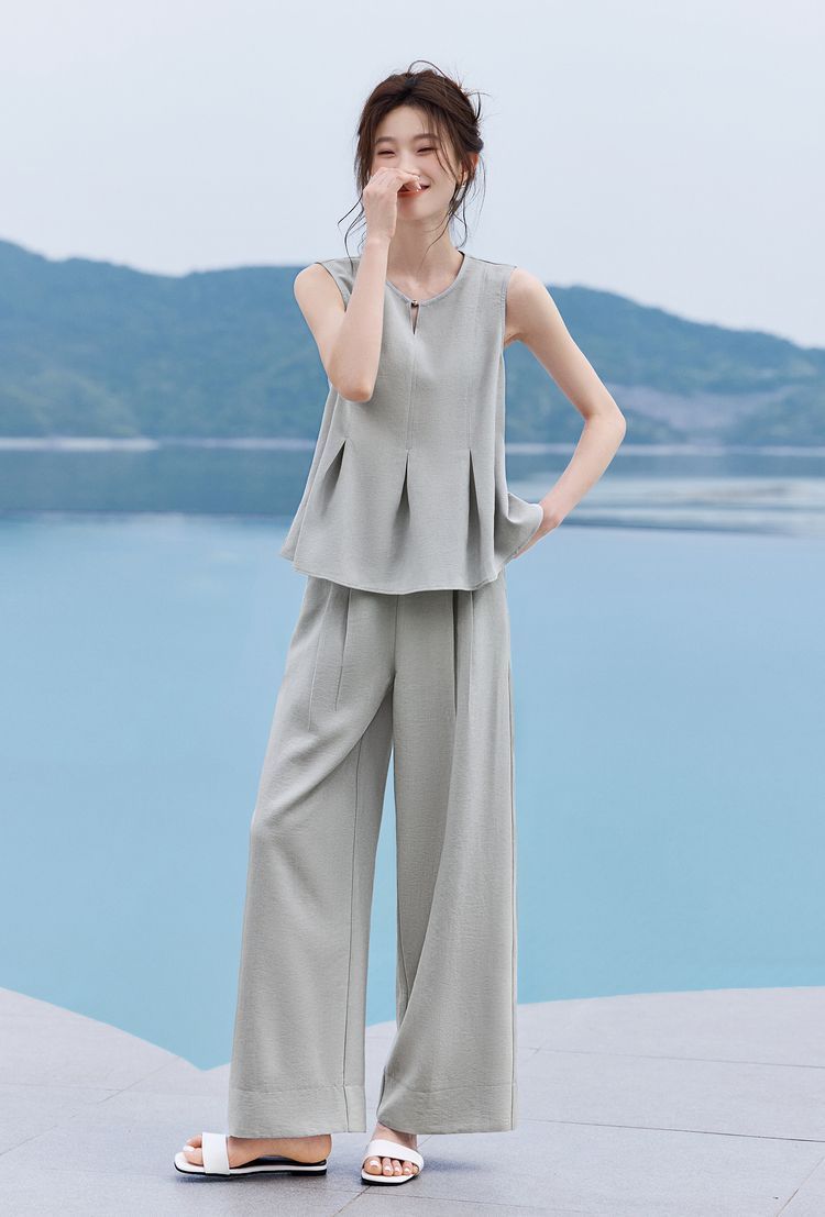 パンツセットアップ 優雅タックプリーツセットアップ