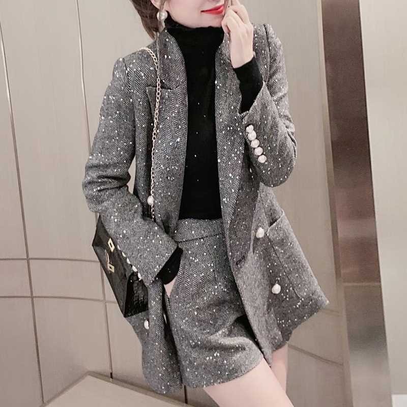 パンツセットアップ ラメツイード素材華やかジャケットショートパンツ二点組