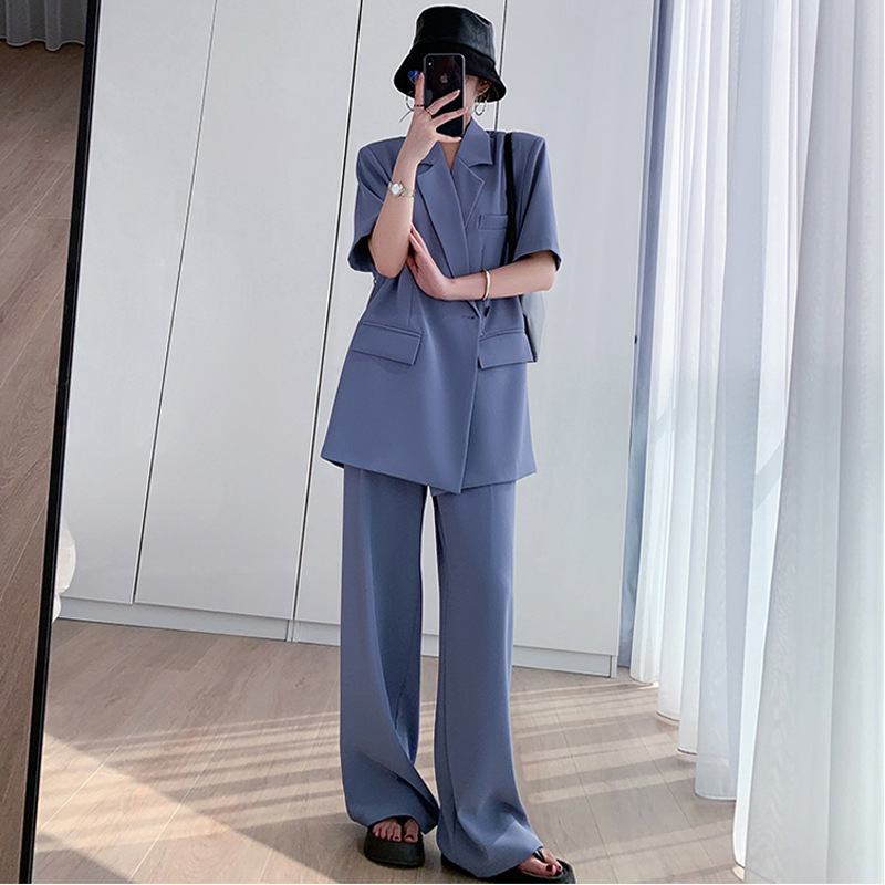 パンツセットアップ 半袖ゆったりジャケットワイドパンツセット