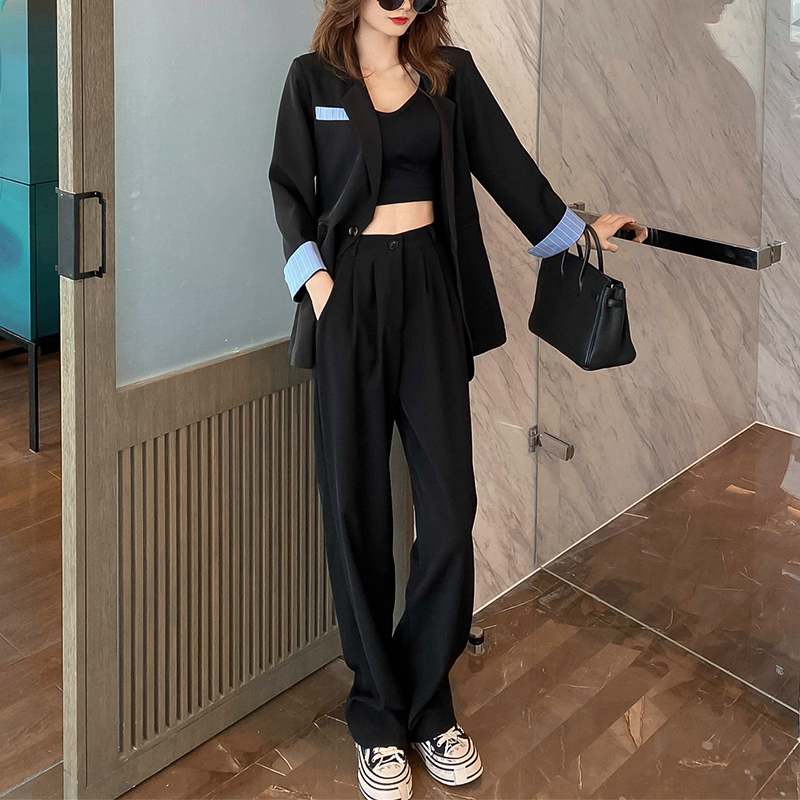 パンツセットアップ 配色切り替えテーラードジャケット＆ワイドパンツセット