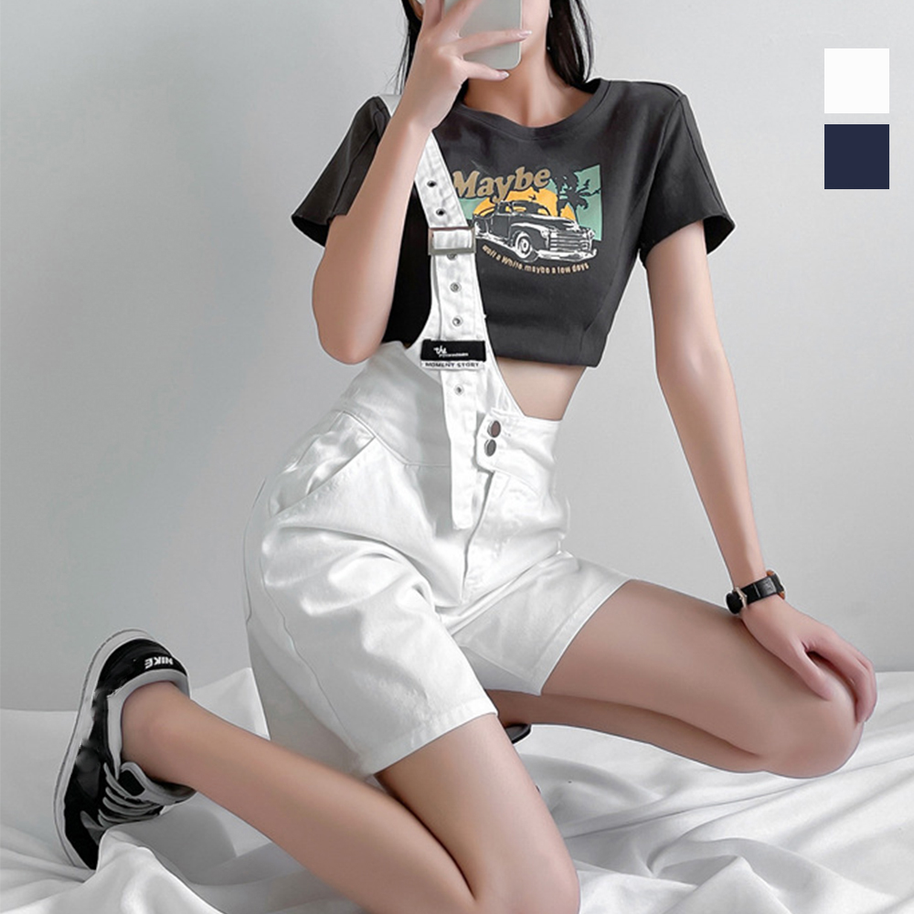 パンツセットアップ ワンショルダー デニム ショートサロペット