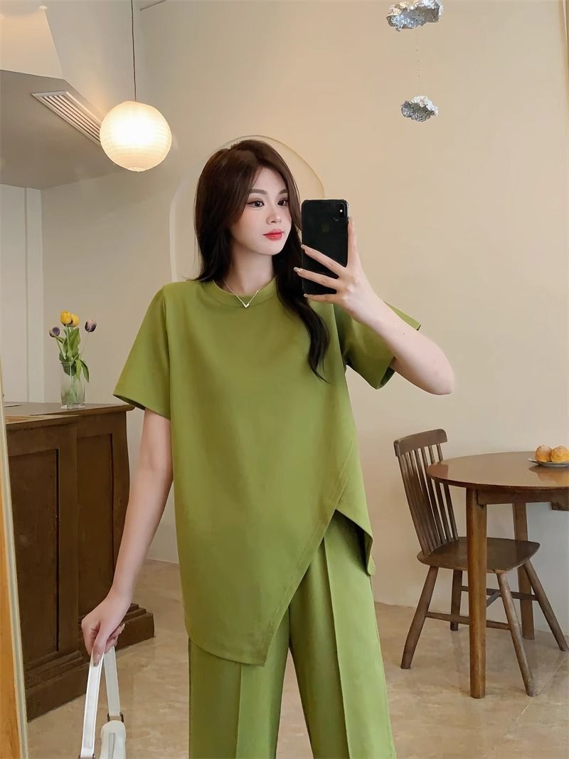 パンツセットアップ アシンメトリーデザインワイドパンツセット