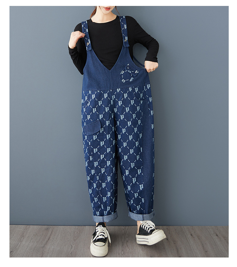 パンツセットアップ 幾何学模様サロペットパンツ