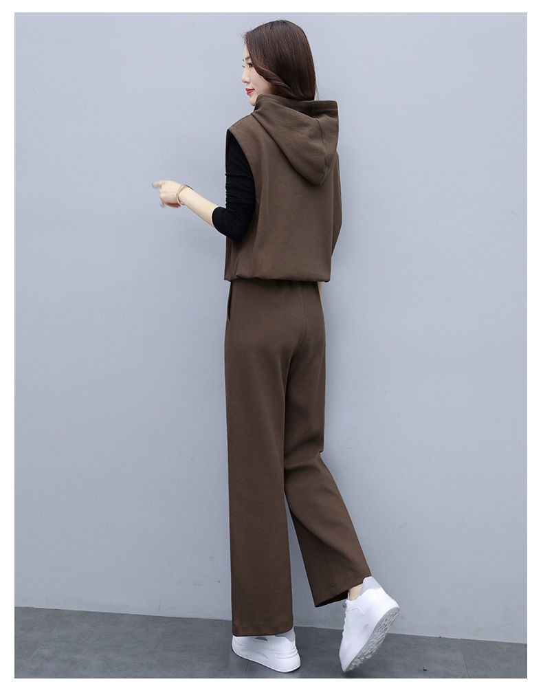 パンツセットアップ フード付きゆったりベストパンツセット