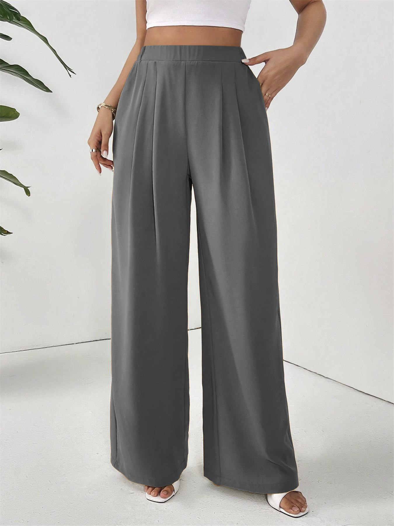 パンツセットアップ なめらかドレープワイドパンツ