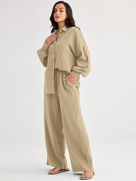 パンツセットアップ しわ加工ゆったりパンツセットアップ