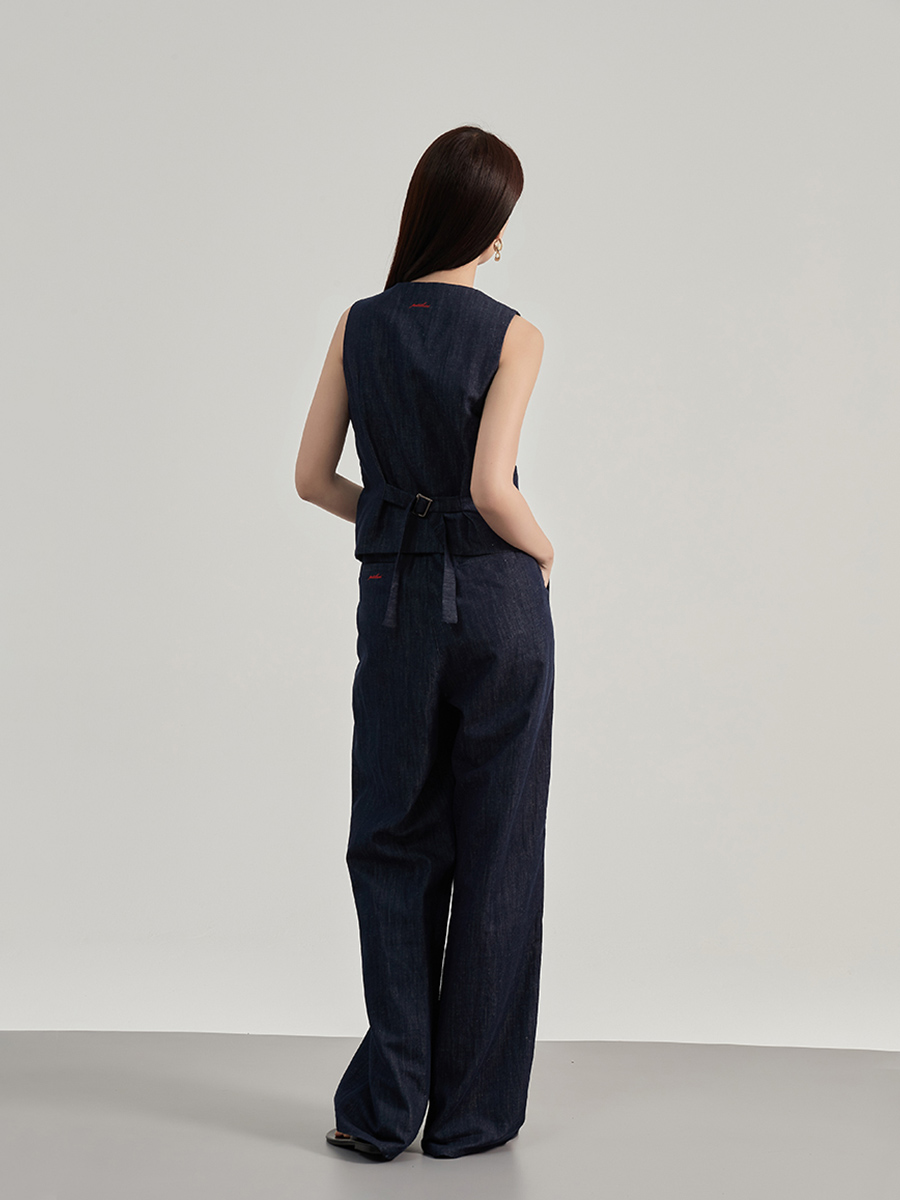 パンツセットアップ ノースリーブベスト付きワイドパンツ