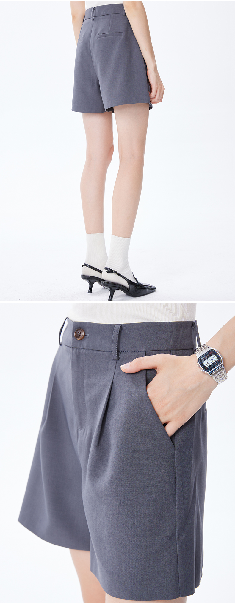パンツセットアップ 洗練半袖ジャケットとショートパンツの組合せ