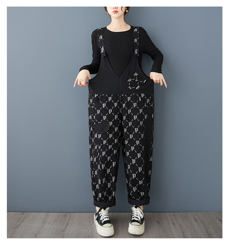 パンツセットアップ 幾何学模様サロペットパンツ