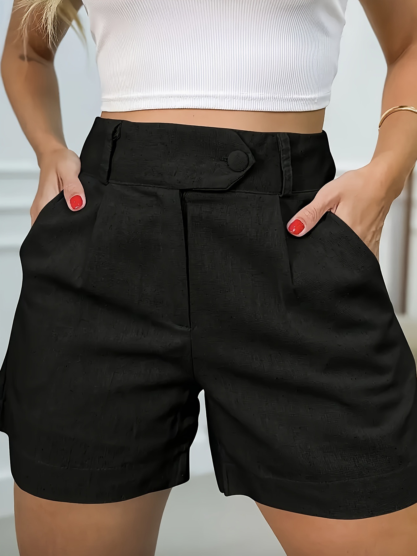 パンツセットアップ 大人可愛いベルト付きハイウエストショートパンツ