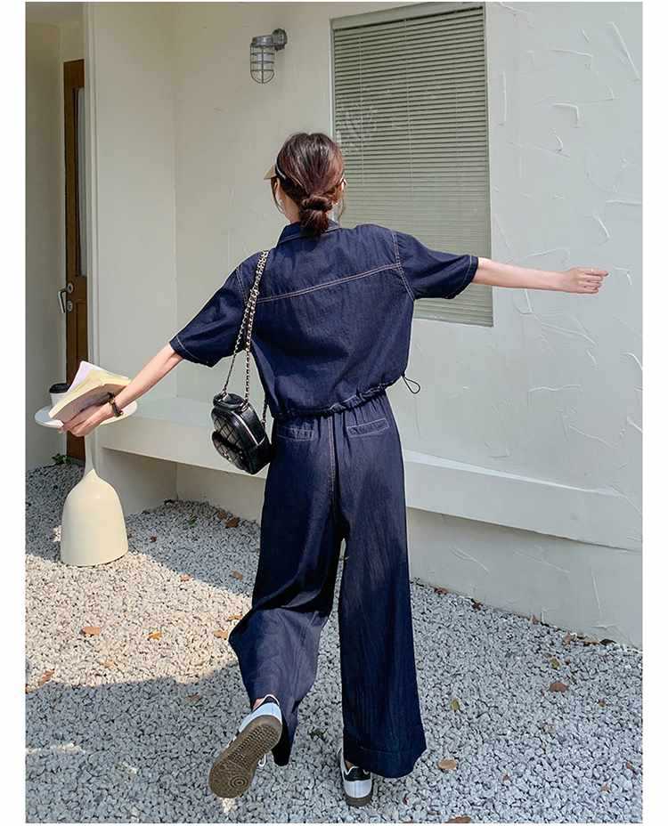 パンツセットアップ 半袖デニムワイドパンツセットアップ