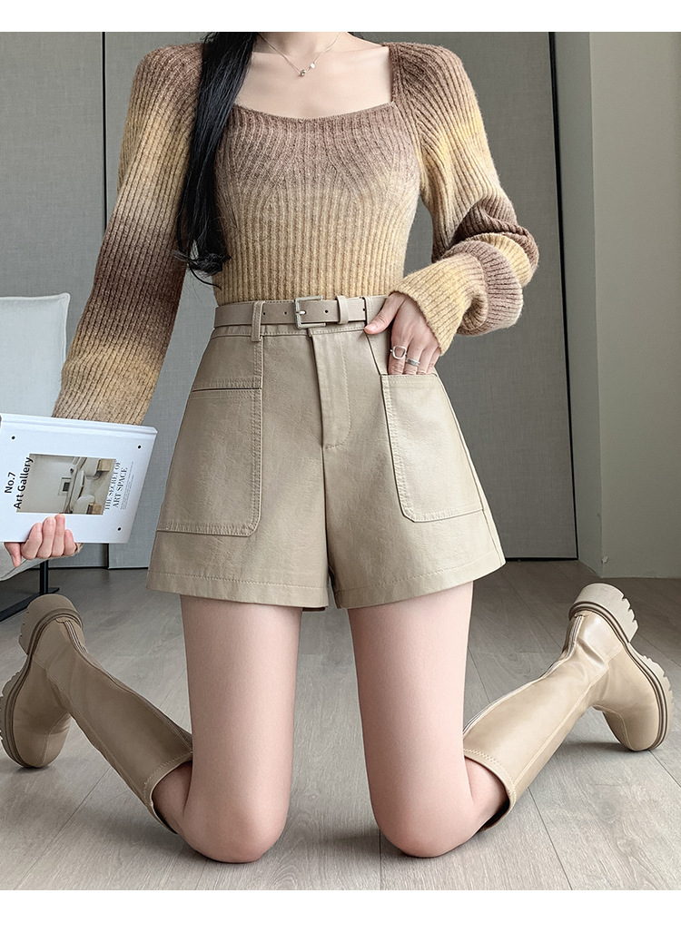 パンツセットアップ ベルト付きハイウエストショートパンツ