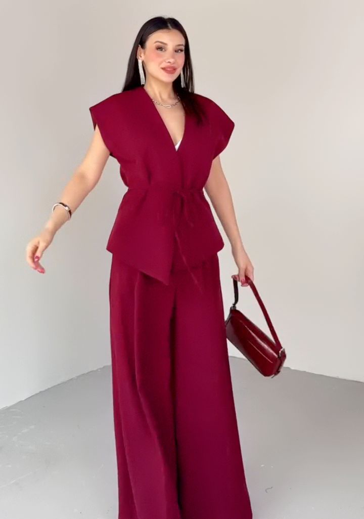 パンツセットアップ 優美リボン結びワイドパンツセット