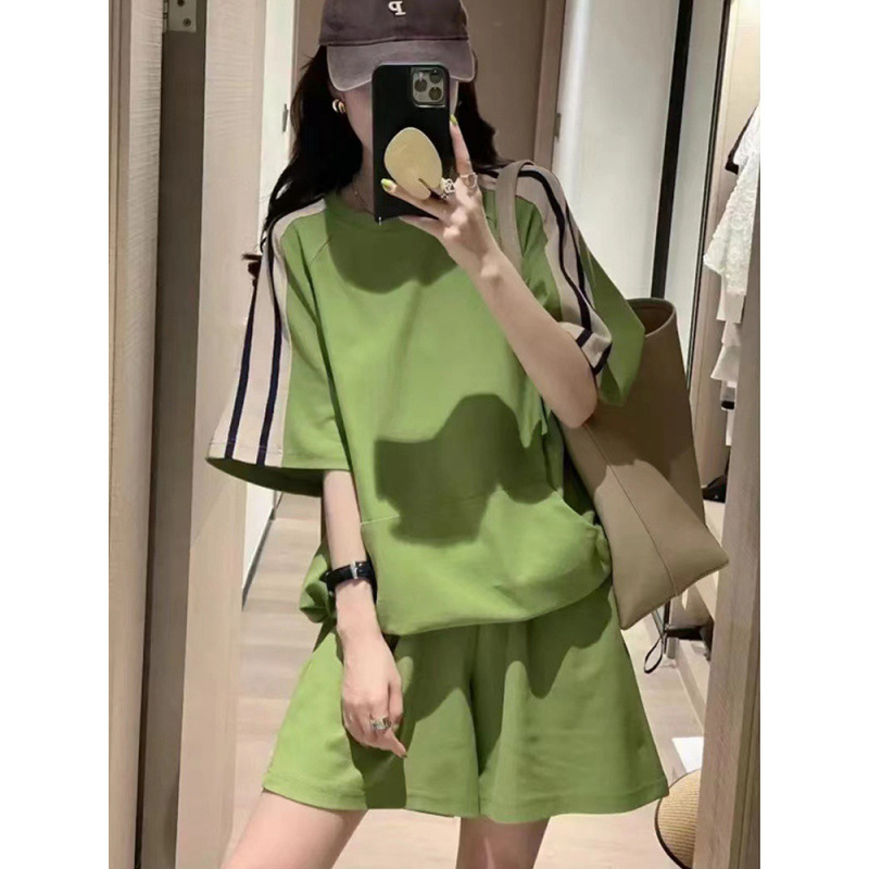 パンツセットアップ ラインデザイン サイドポケット ショートセット