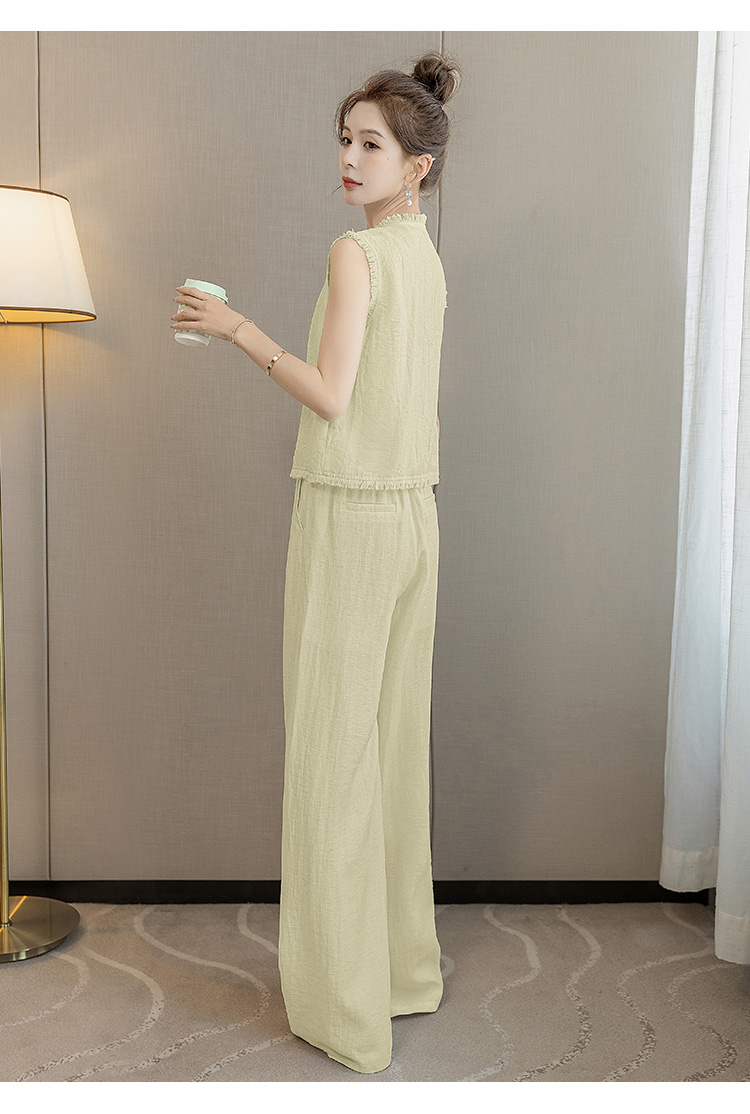 パンツセットアップ フリンジ飾りノースリーブワイドパンツセット