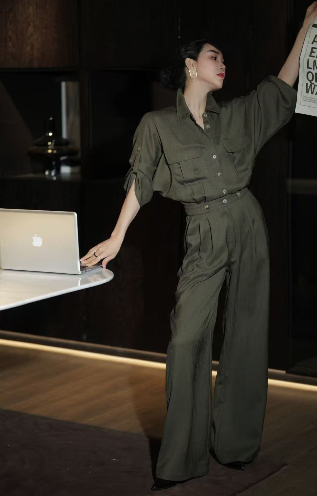 パンツセットアップ 洗練フォルムワイドパンツセットアップ