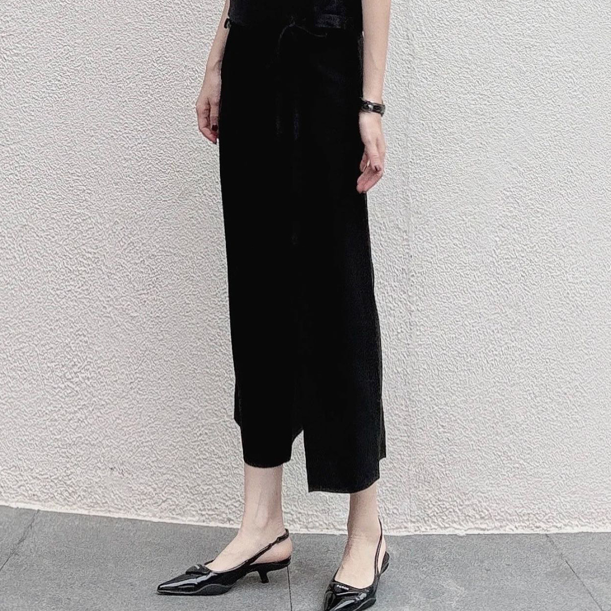 パンツセットアップ リボン結びゆったりワイドパンツセット