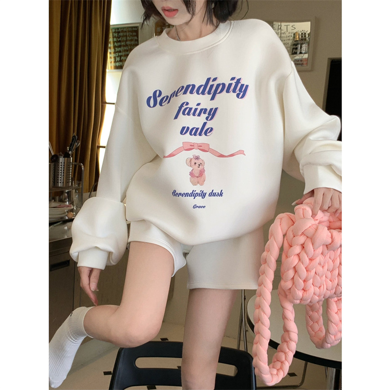 パンツセットアップ 秋冬新作 かわいい文字プリント 長袖トレーナー ショートパンツ上下セット