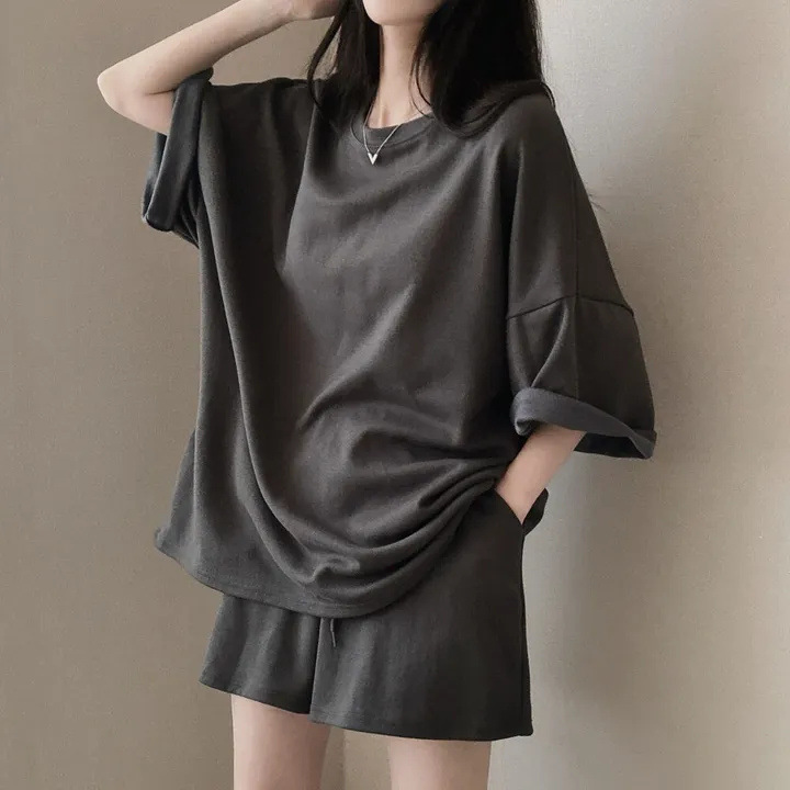 パンツセットアップ ゆったりオーバーサイズ上下セット半袖ショートパンツ