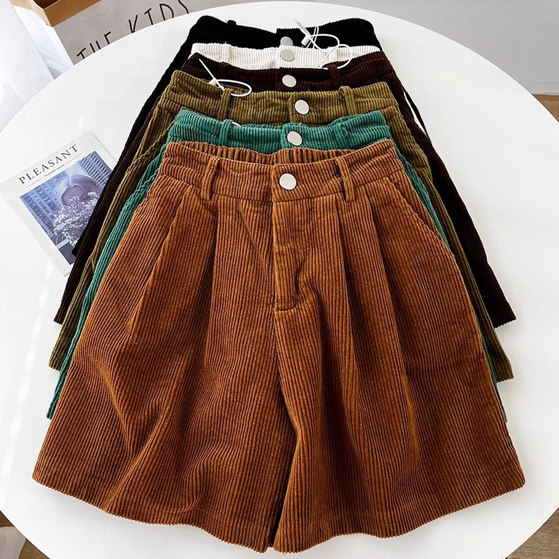 パンツセットアップ コーデュロイプリーツワイドショート