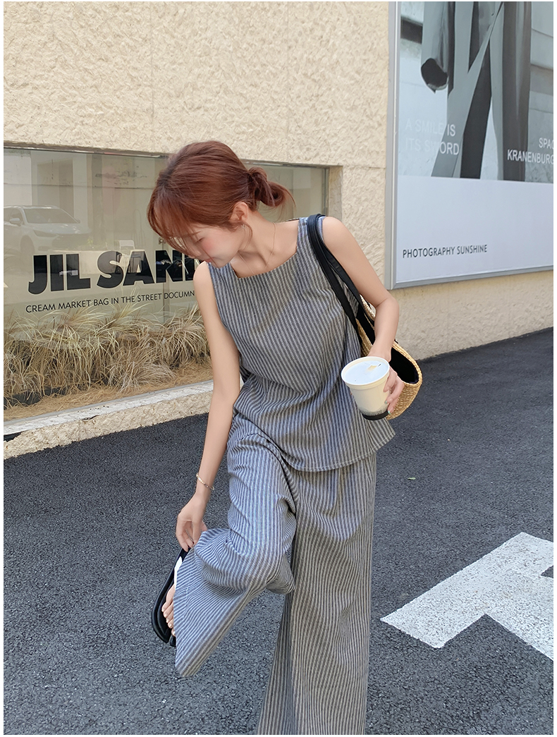 パンツセットアップ バックオープンストライプセットアップ