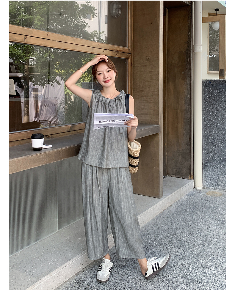 パンツセットアップ シャーリング襟 ゆったりパンツセット