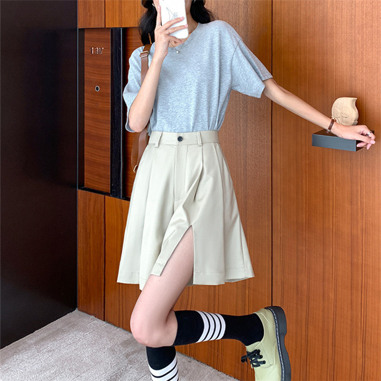 パンツセットアップ ハイウエストワイドショートパンツ ゆったり五分丈