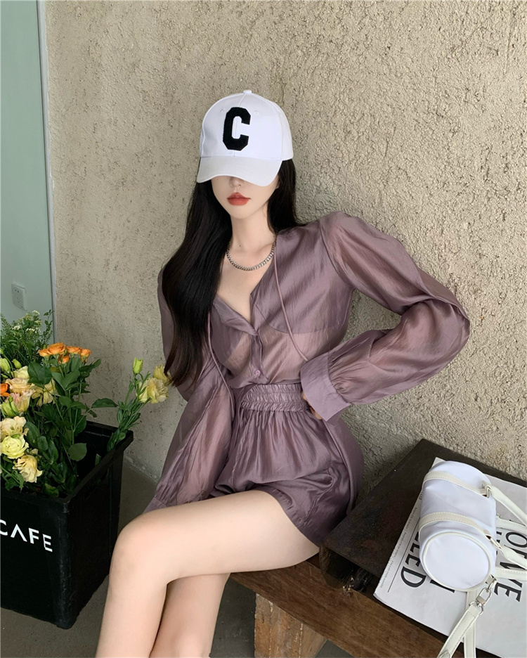 パンツセットアップ 袖ふんわりショートパンツ上下セット 日焼け対策